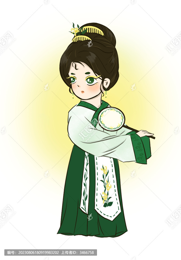 綠色卡通古風(fēng)人物