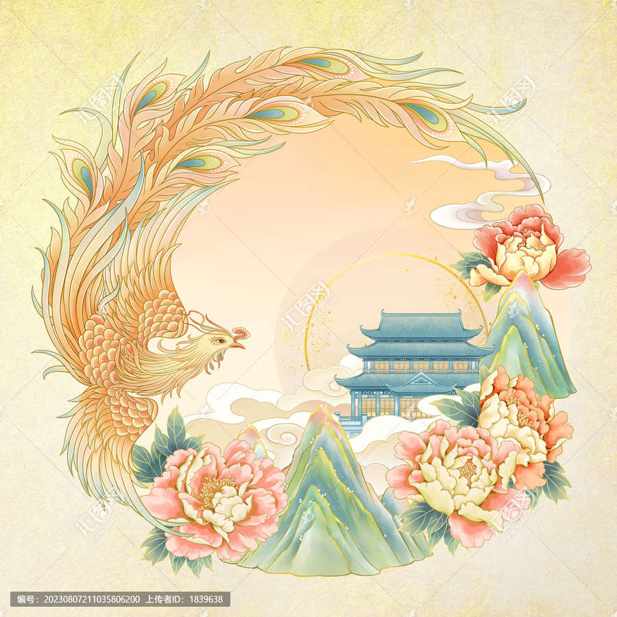 國(guó)潮鳳凰禮盒包裝插畫(huà)