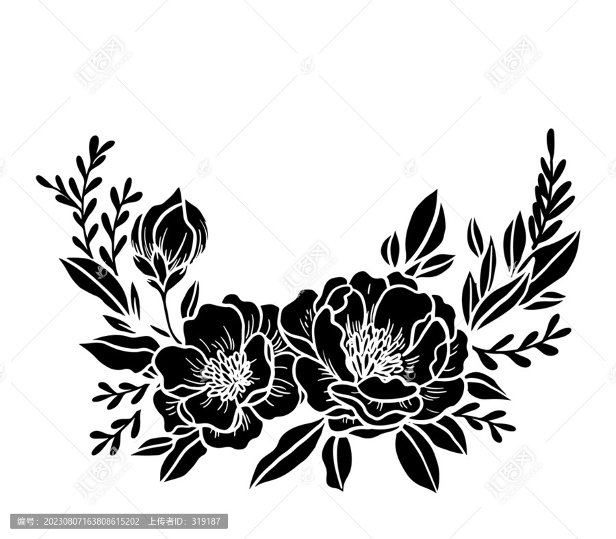 矢量黑白花卉圖案