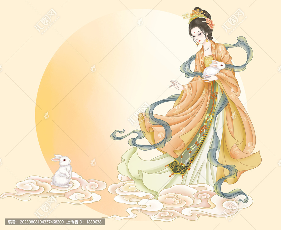 中秋嫦娥玉兔插畫素材
