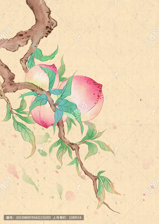 古風國畫寫意桃樹意境插畫