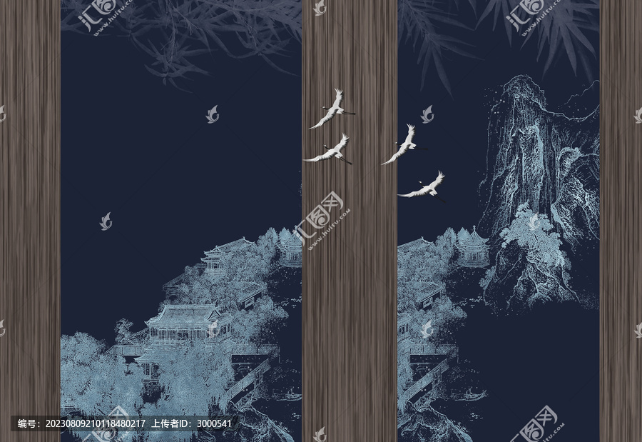 造型山水房屋建筑背景