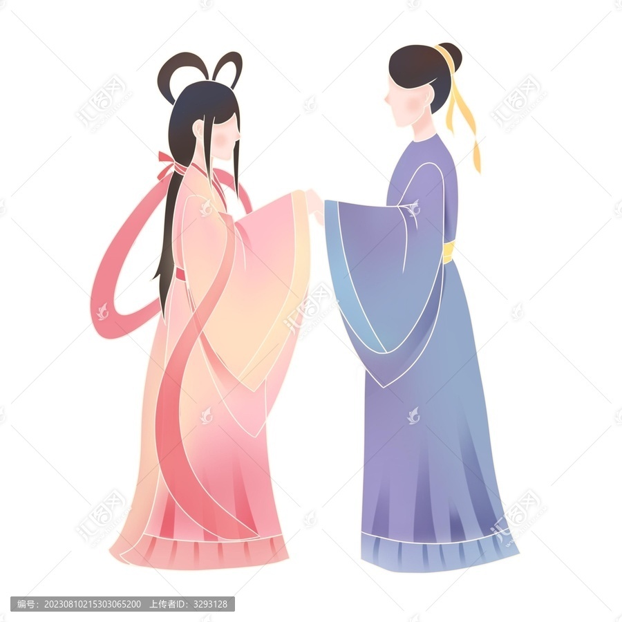 手繪七夕牛郎織女剪影