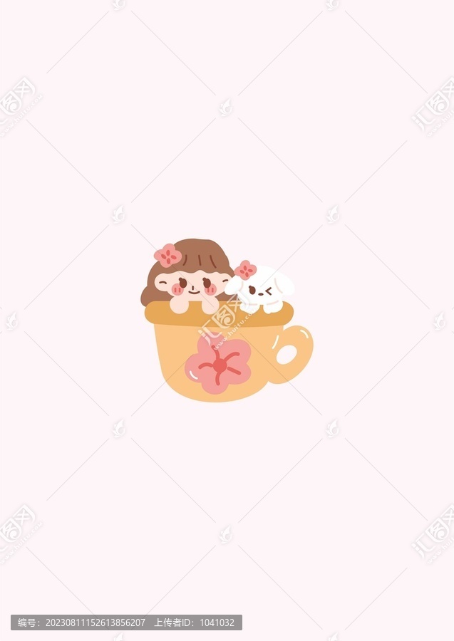 茶杯里的小女孩和小狗