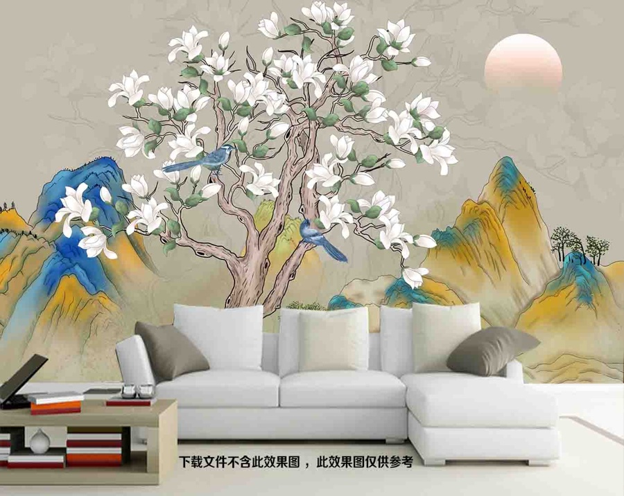 國(guó)潮玉蘭花山水插畫