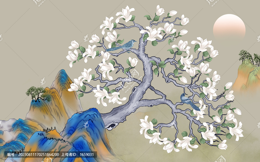 國潮花鳥背景墻