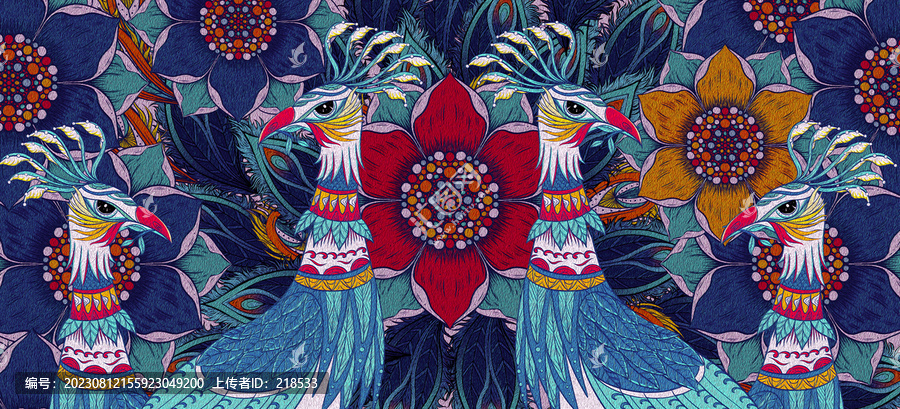 孔雀茶餅云南民族風(fēng)墻繪插畫