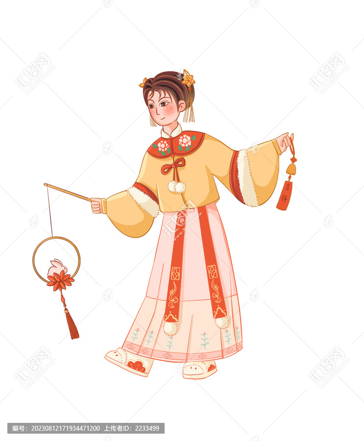 國(guó)潮女孩手提小兔子燈籠