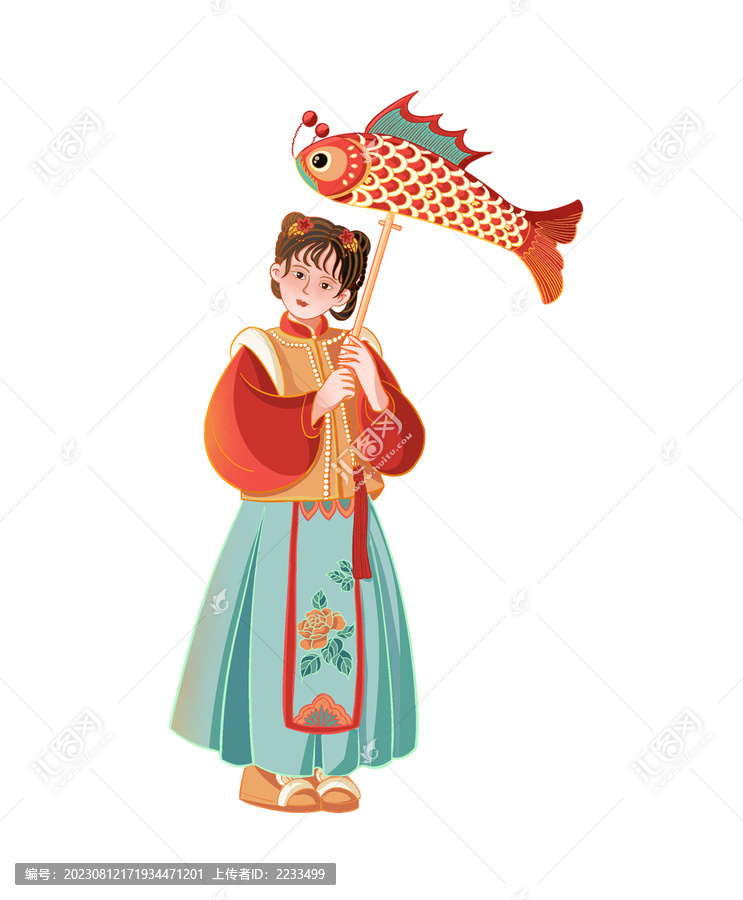國潮女孩手拿魚燈