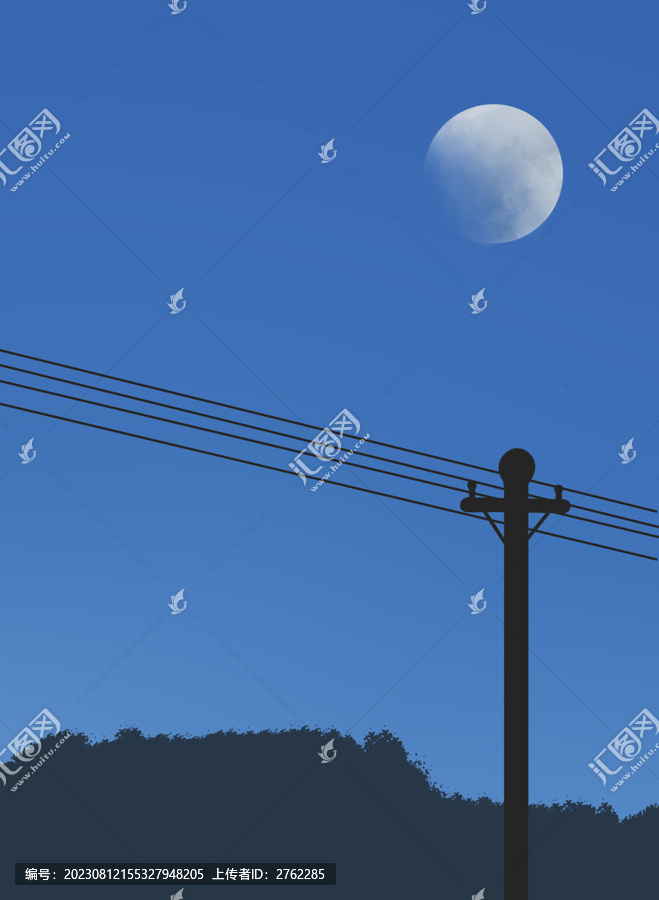 落日山川電線桿