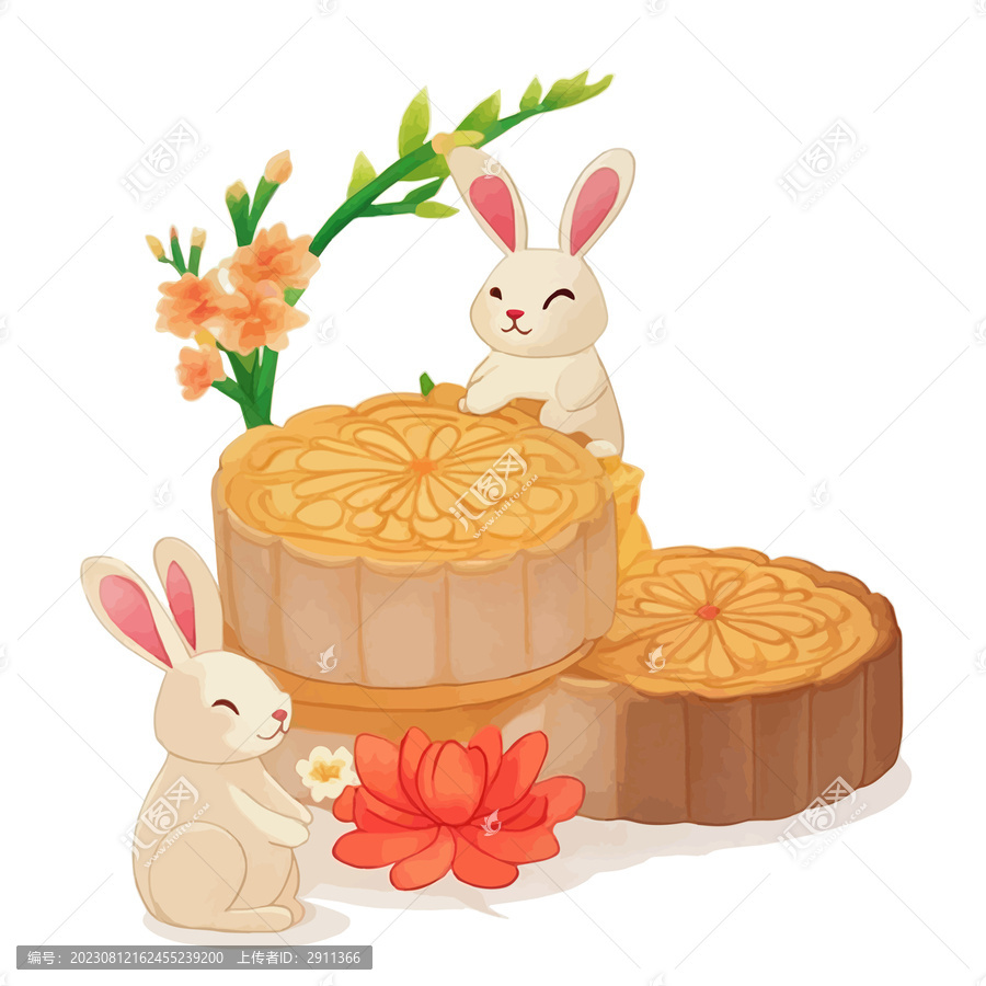 中秋節(jié)兔子月餅團(tuán)圓元素