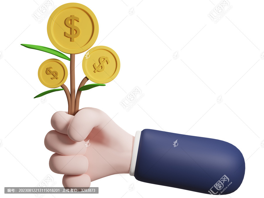 手握金幣發(fā)財(cái)樹卡通素材