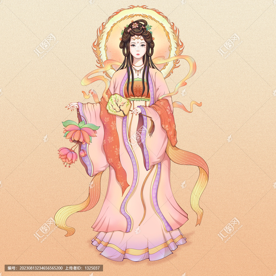 嫦娥花燈仙子花古風美女插畫