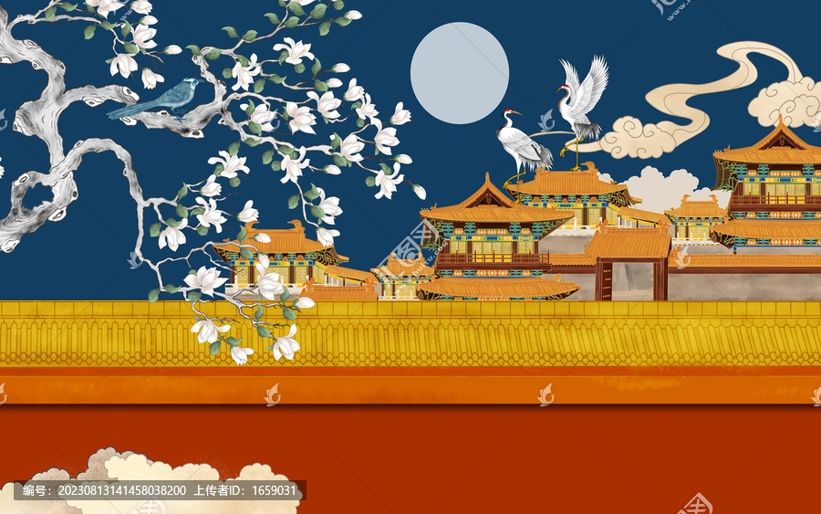 紅墻古建筑閣樓故宮花鳥
