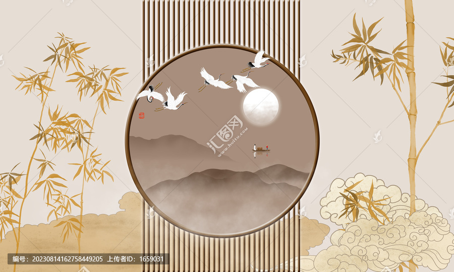 新中式墨竹背景墻