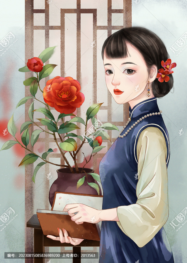 民國風(fēng)旗袍女子插畫