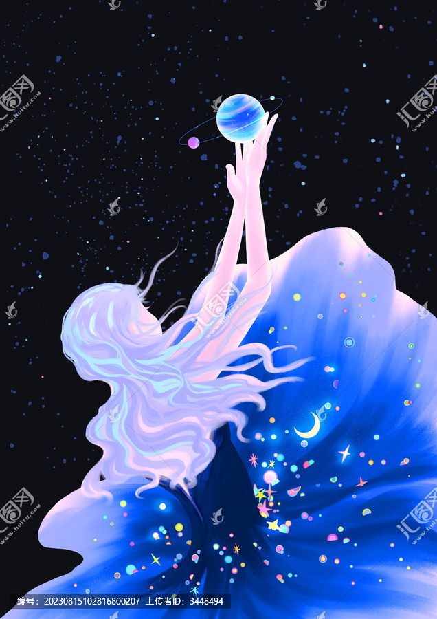 女孩手捧星球