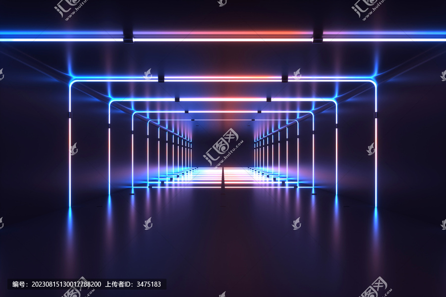 3D現(xiàn)代霓虹燈建筑空間內(nèi)部