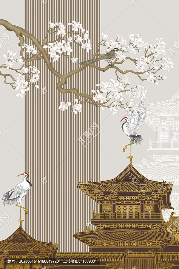 中式閣樓刺繡花鳥(niǎo)