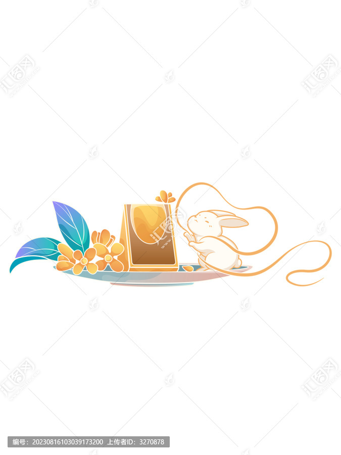 玉兔吃月餅中秋素材元素