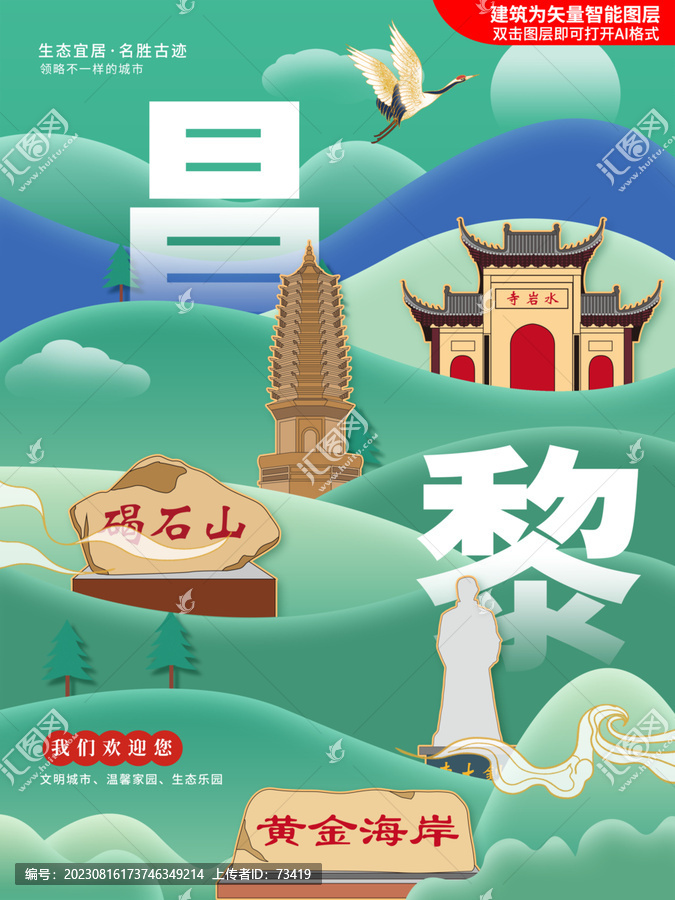 昌黎縣綠色城市地標(biāo)建筑海報(bào)