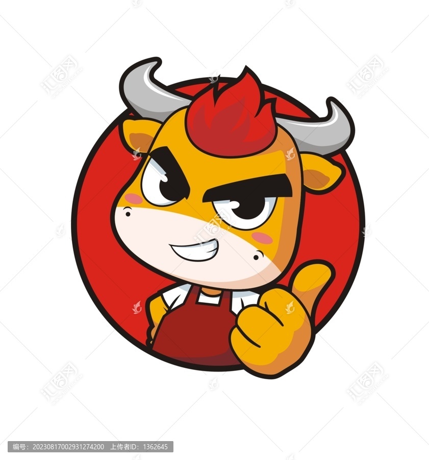 卡通可愛小牛豎大拇指半身