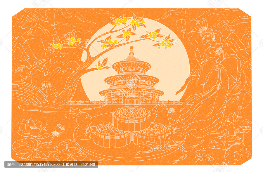 原創(chuàng)手繪中秋節(jié)線性包裝插畫