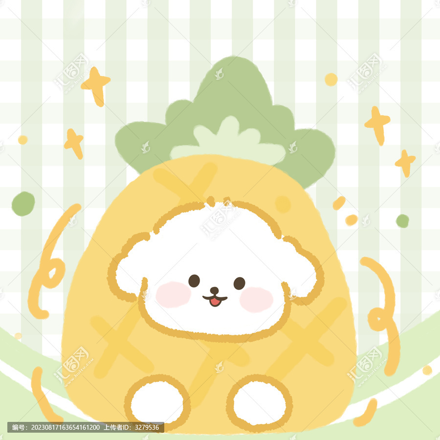 卡通小狗菠蘿印花圖案