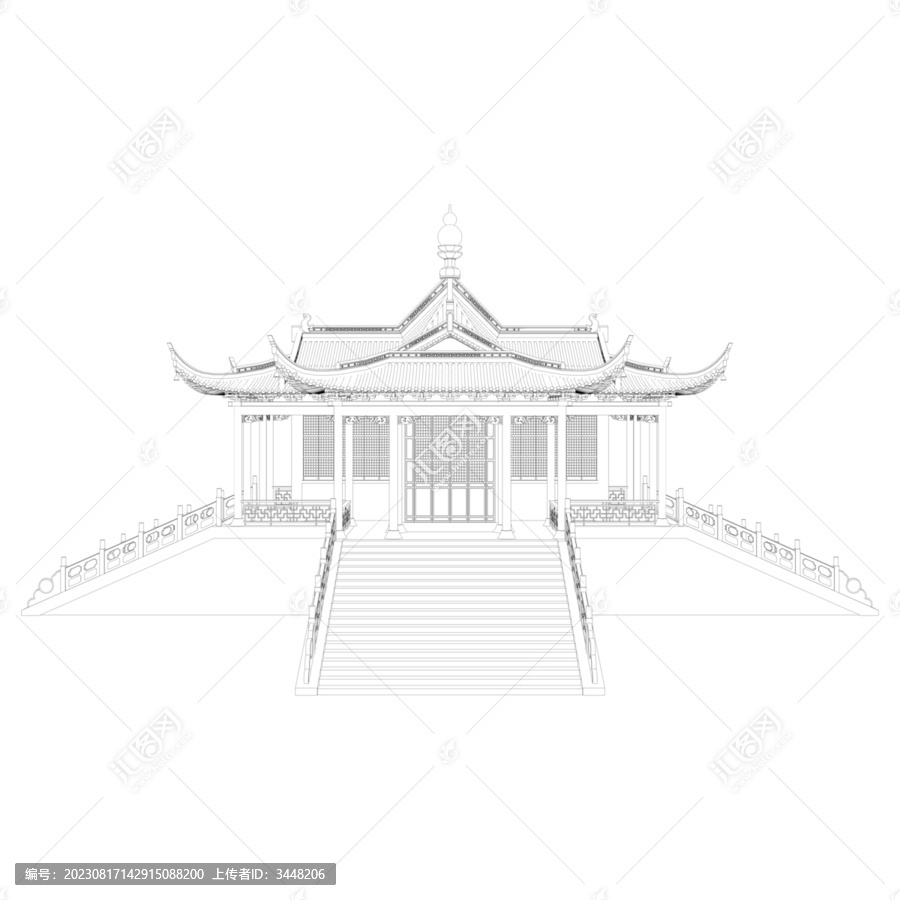 園林古建立面線稿圖