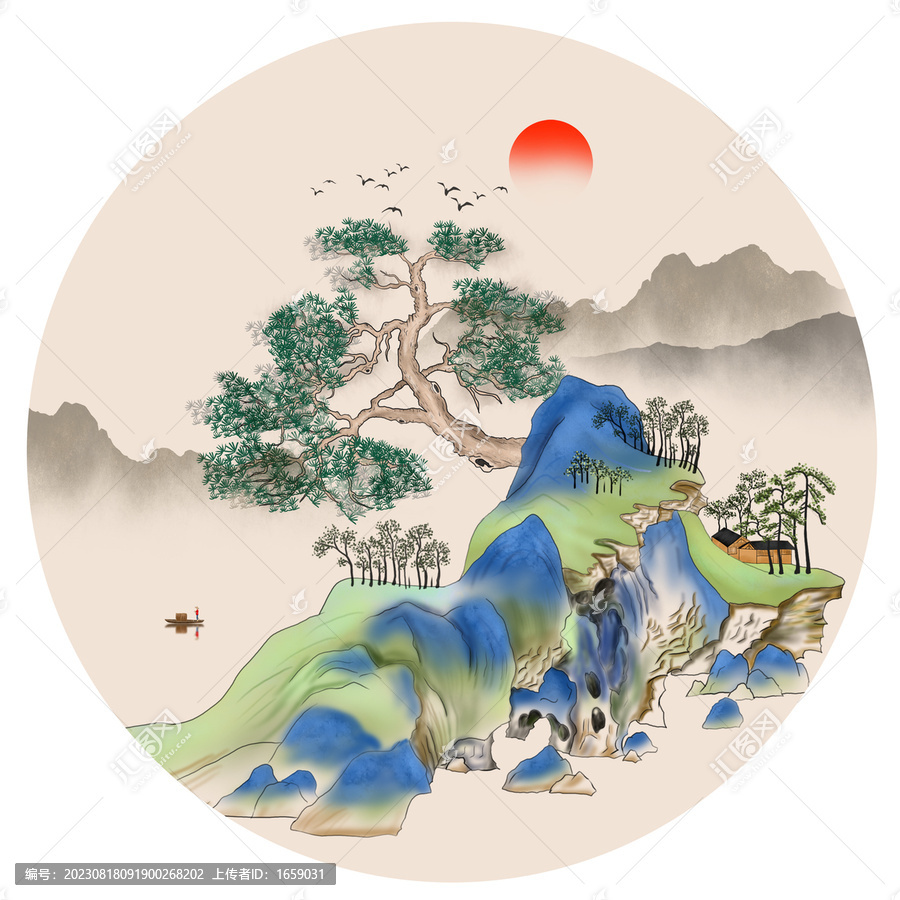 圓形國潮古典山水