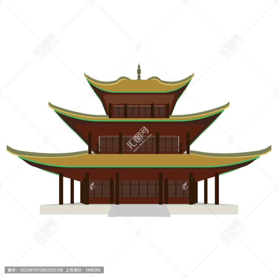 岳陽樓立面插畫圖