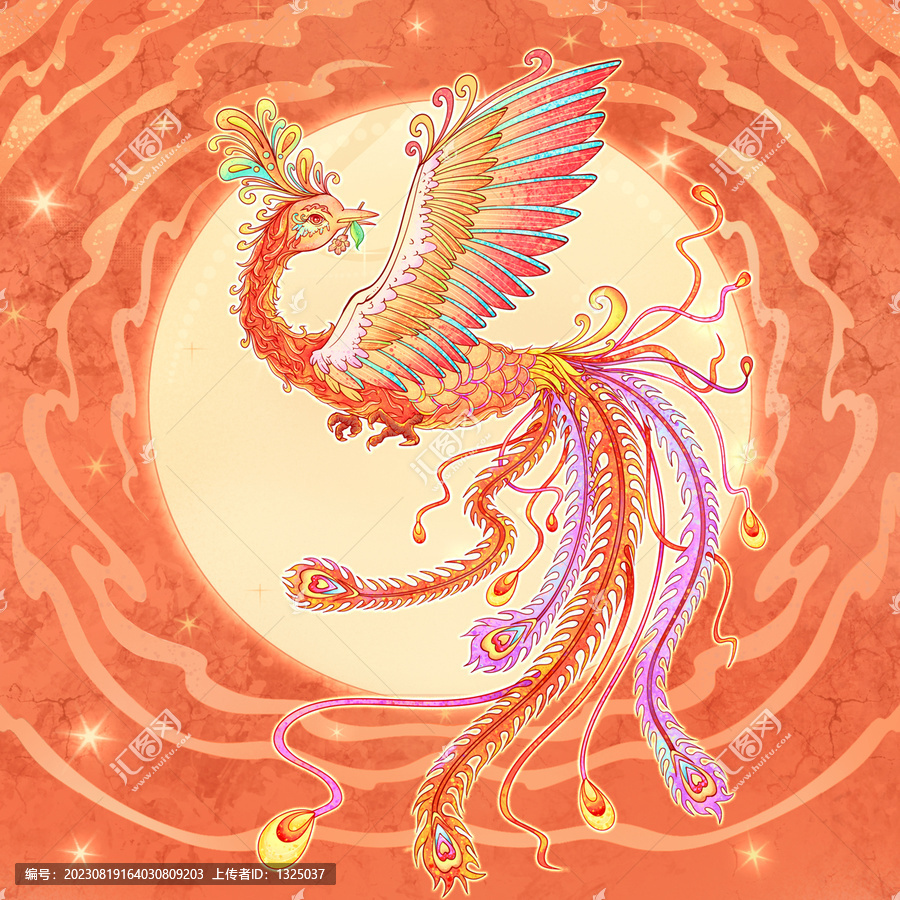 火鳳凰飛天鳳凰吉祥插畫