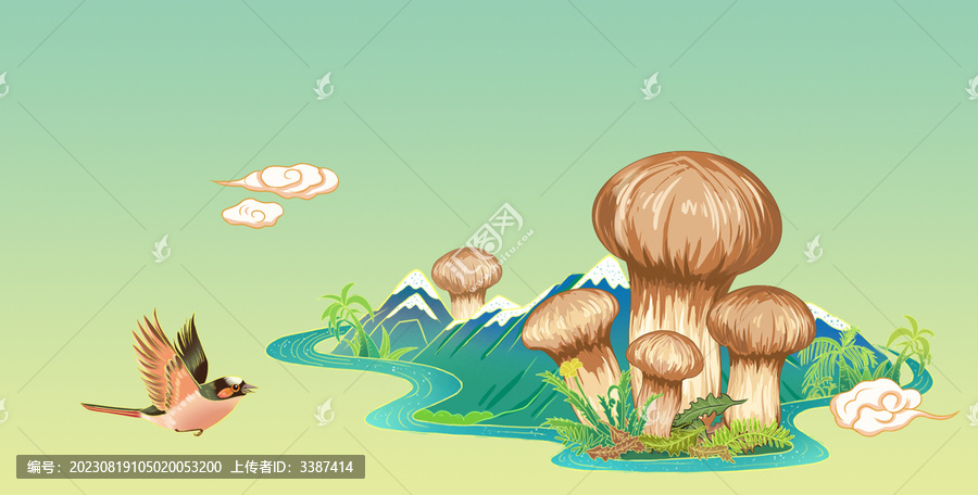 國風(fēng)松茸菌菇手繪插畫