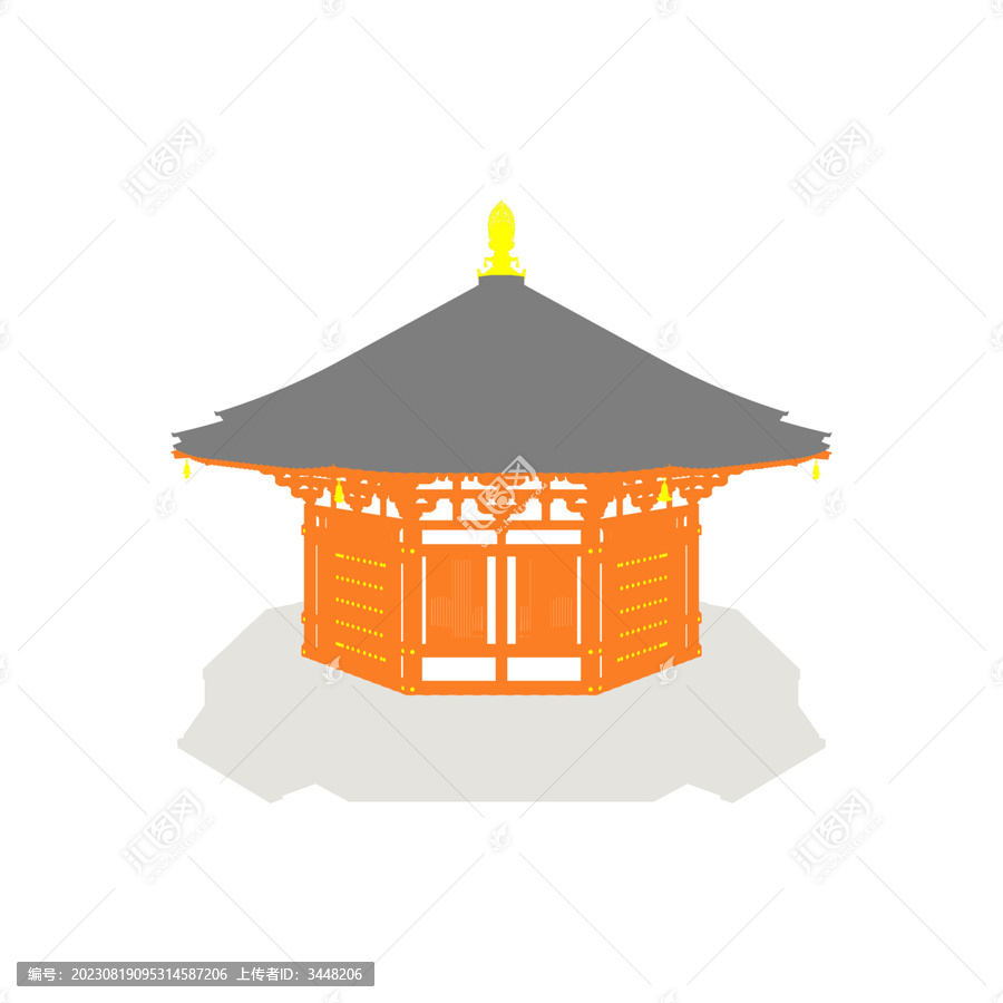 唐風佛殿軸測插畫圖