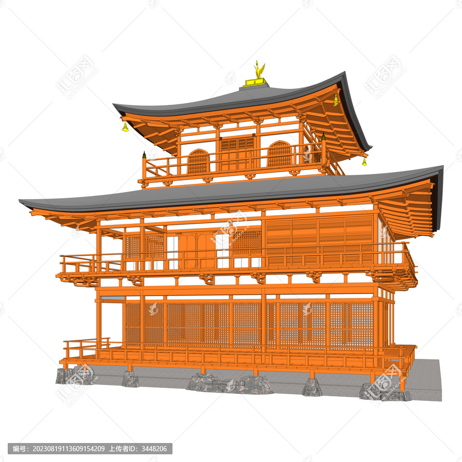 日式園林建筑軸測效果圖
