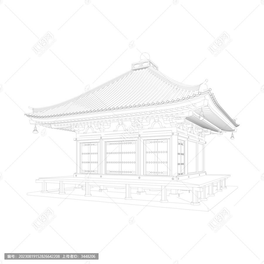 日式佛殿軸測(cè)線稿圖