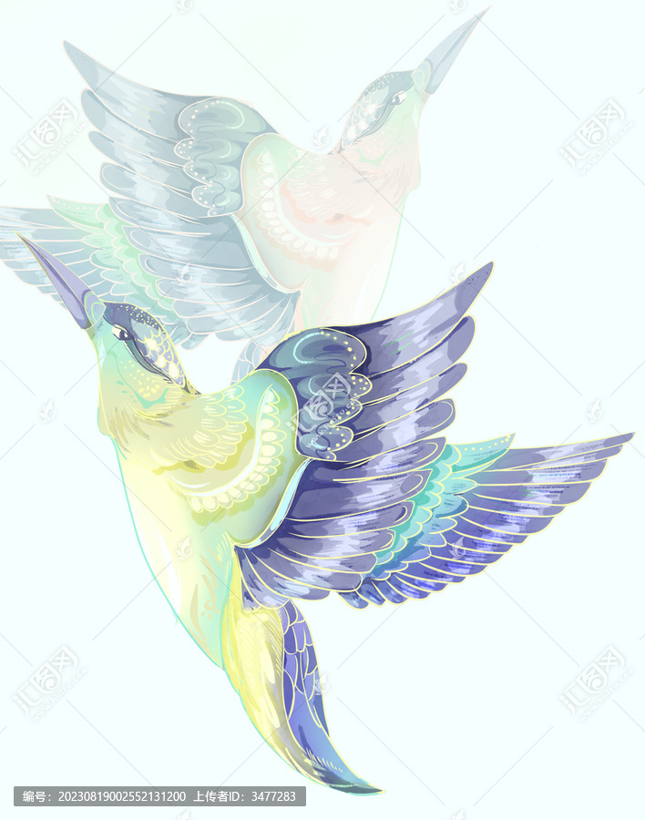 翠鳥國潮插畫