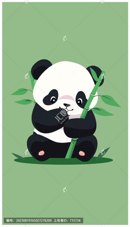 抱著竹子的熊貓插圖