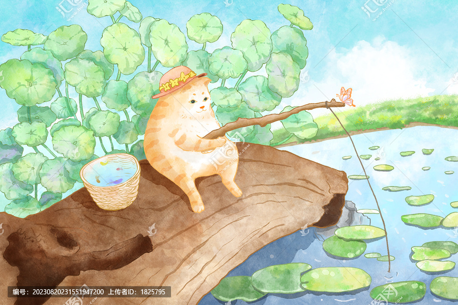 夏日貓咪釣魚