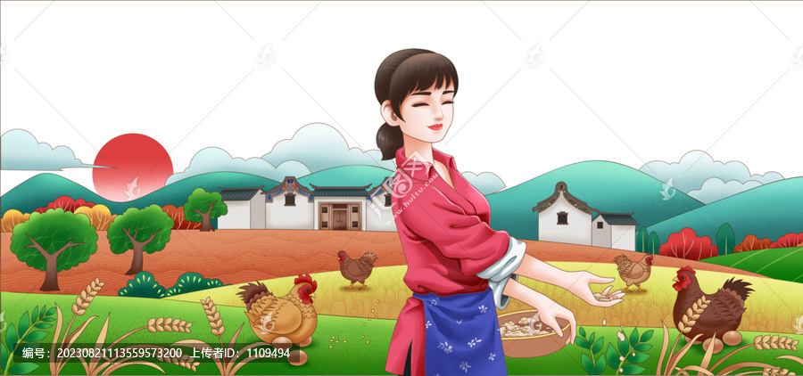 五谷喂養(yǎng)土雞蛋包裝插畫