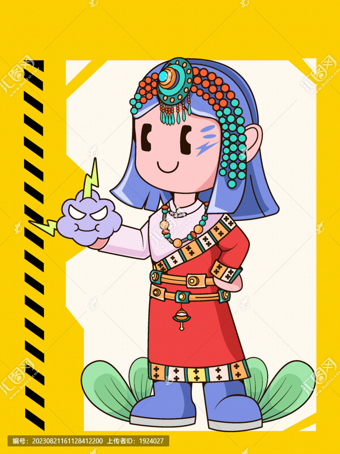 可愛的卡通穿民族服裝的小女孩