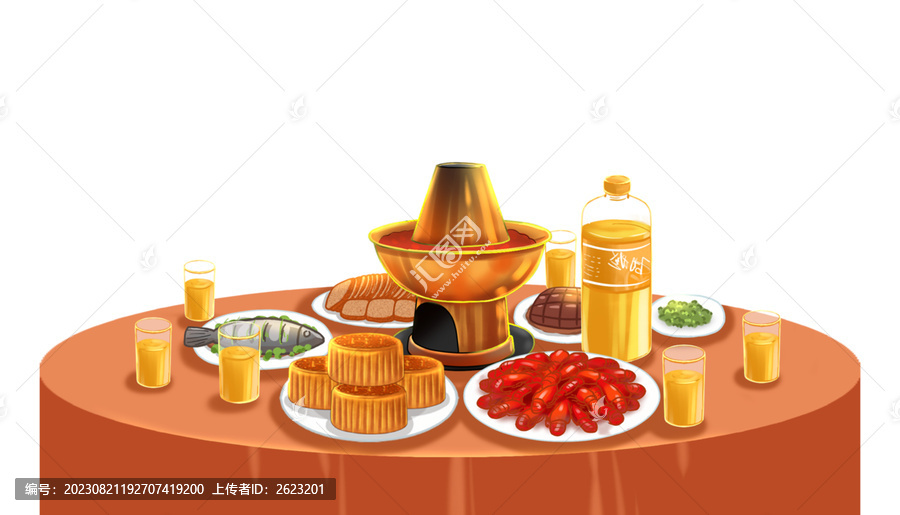 一桌美食飯菜手繪插畫素材