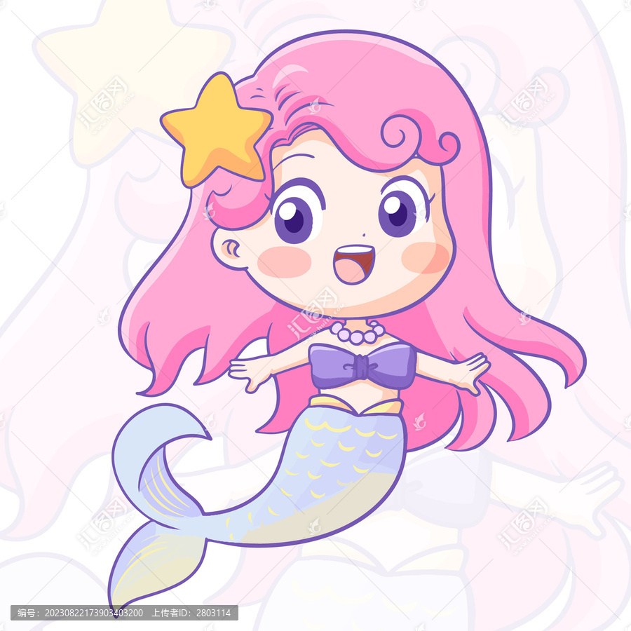 可愛卡通小美人魚女孩