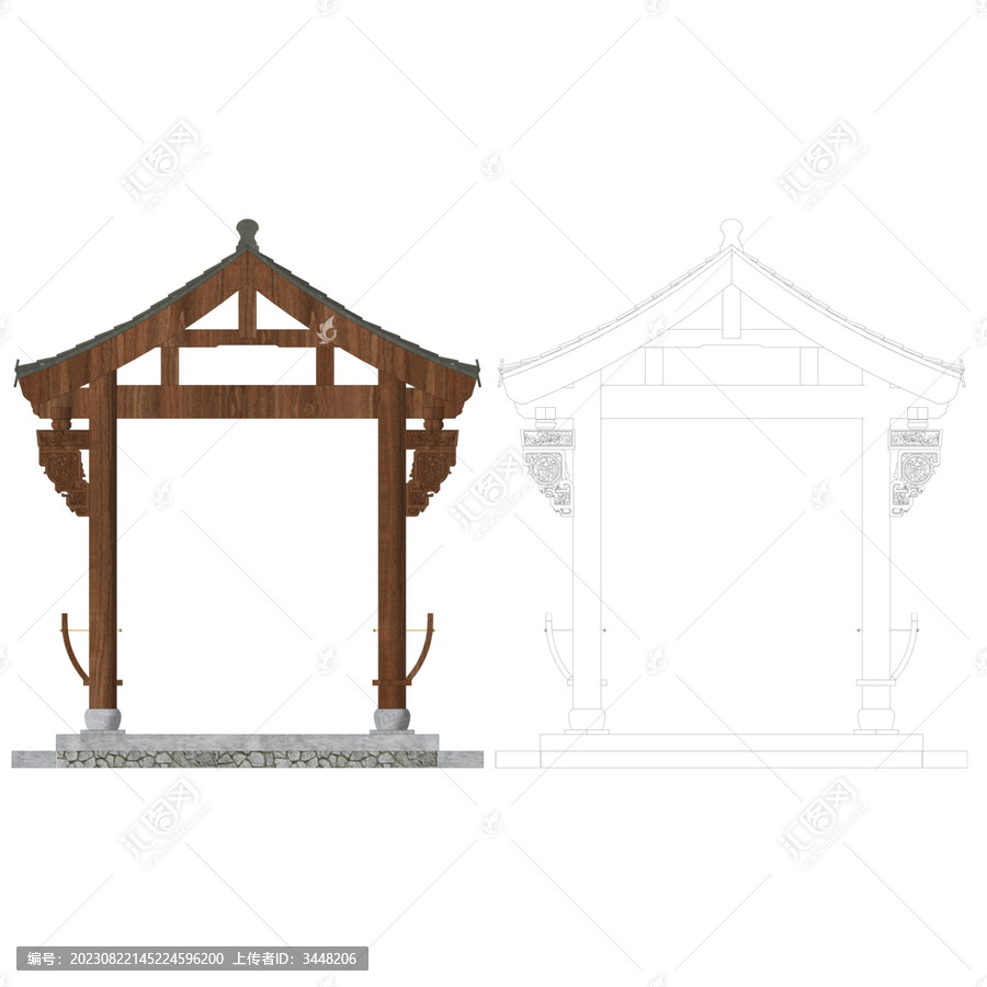 徽派木雕長(zhǎng)廊側(cè)立面效果圖
