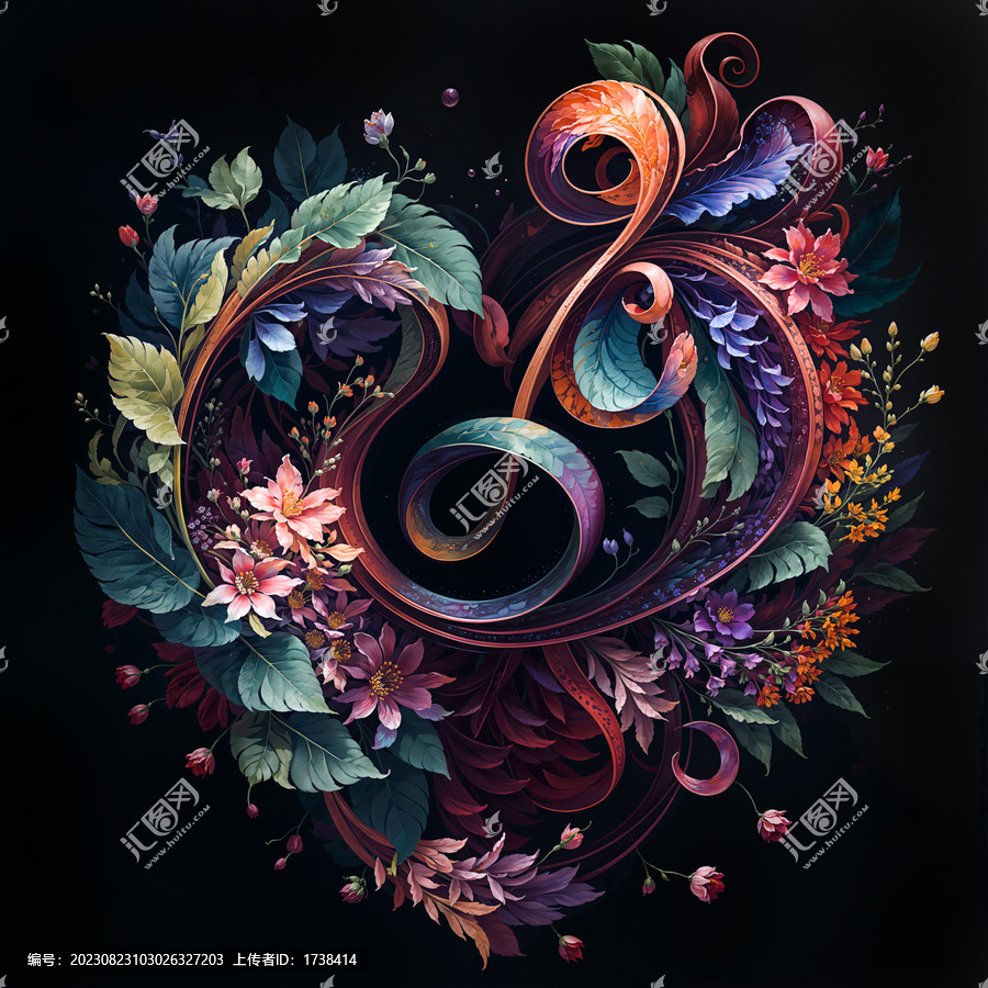 花卉構(gòu)成愛(ài)心裝飾畫(huà)