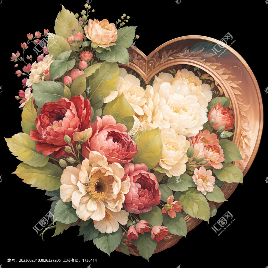 花卉構(gòu)成愛心裝飾畫