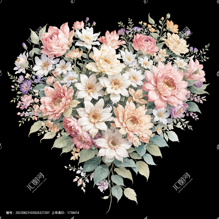 花卉構(gòu)成愛心裝飾畫