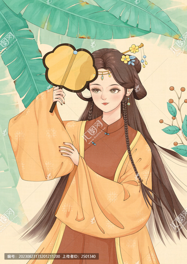 原創(chuàng)手繪復(fù)古風(fēng)漢服女孩插畫