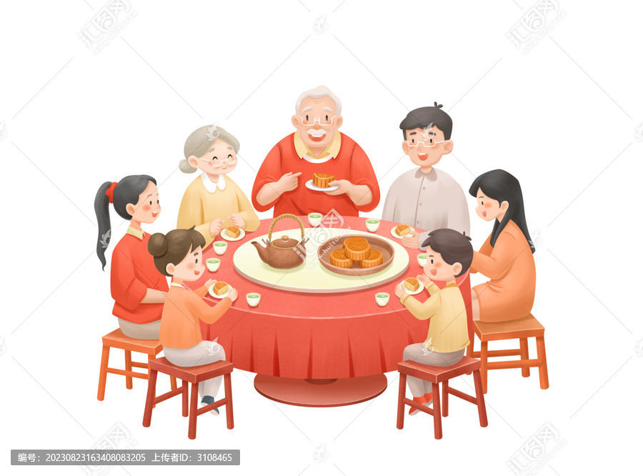 中秋節(jié)一家人聚餐喝茶吃月餅