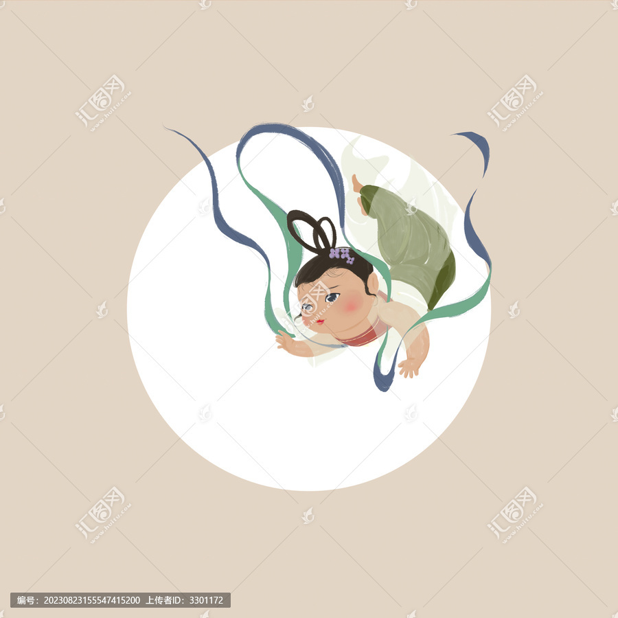 國風手繪飛天小胖妞